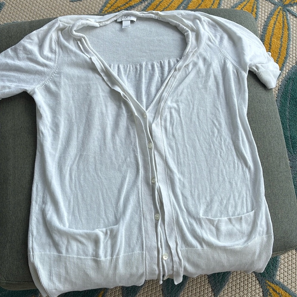 Loft short sleeve white cardigan-large
